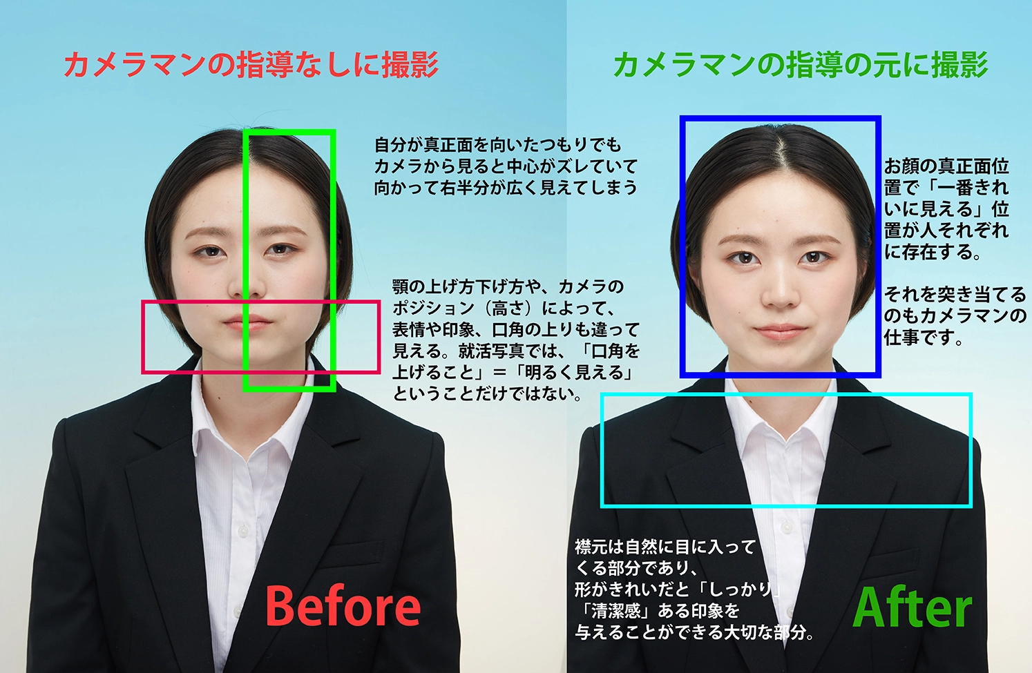 【カメラマンの腕次第で就活証明写真の印象はこんなに変わる